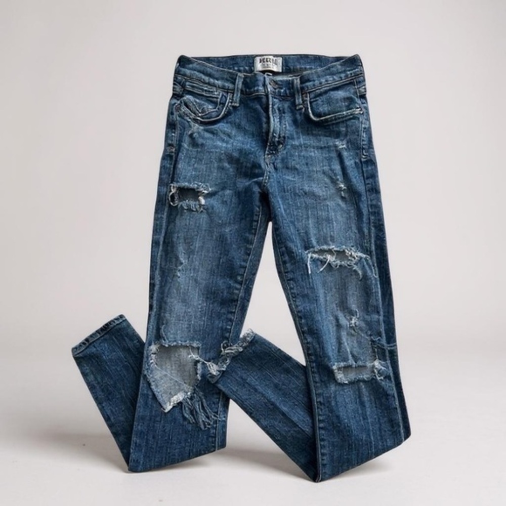 Agolde Distressed Mid Rise Skinny Jeans